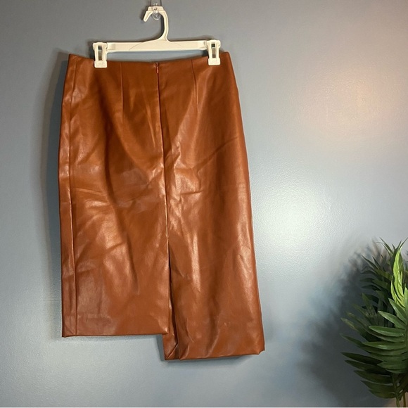 3/$30 Loveriche Brown Faux Leather Asymmetrical Hem Midi Skirt - Picture 2 of 8